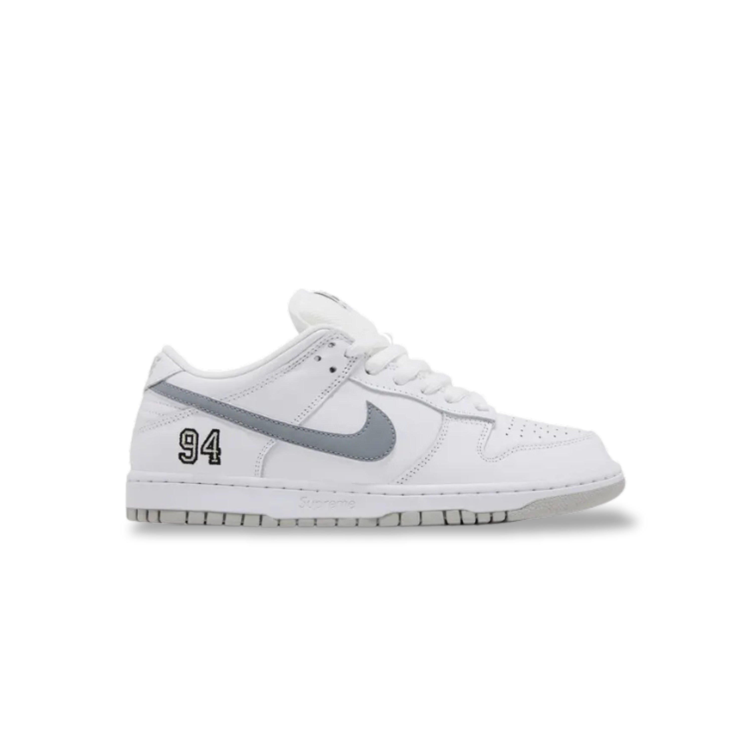 Nike SB Dunk Low Supreme White Metallic Silver
