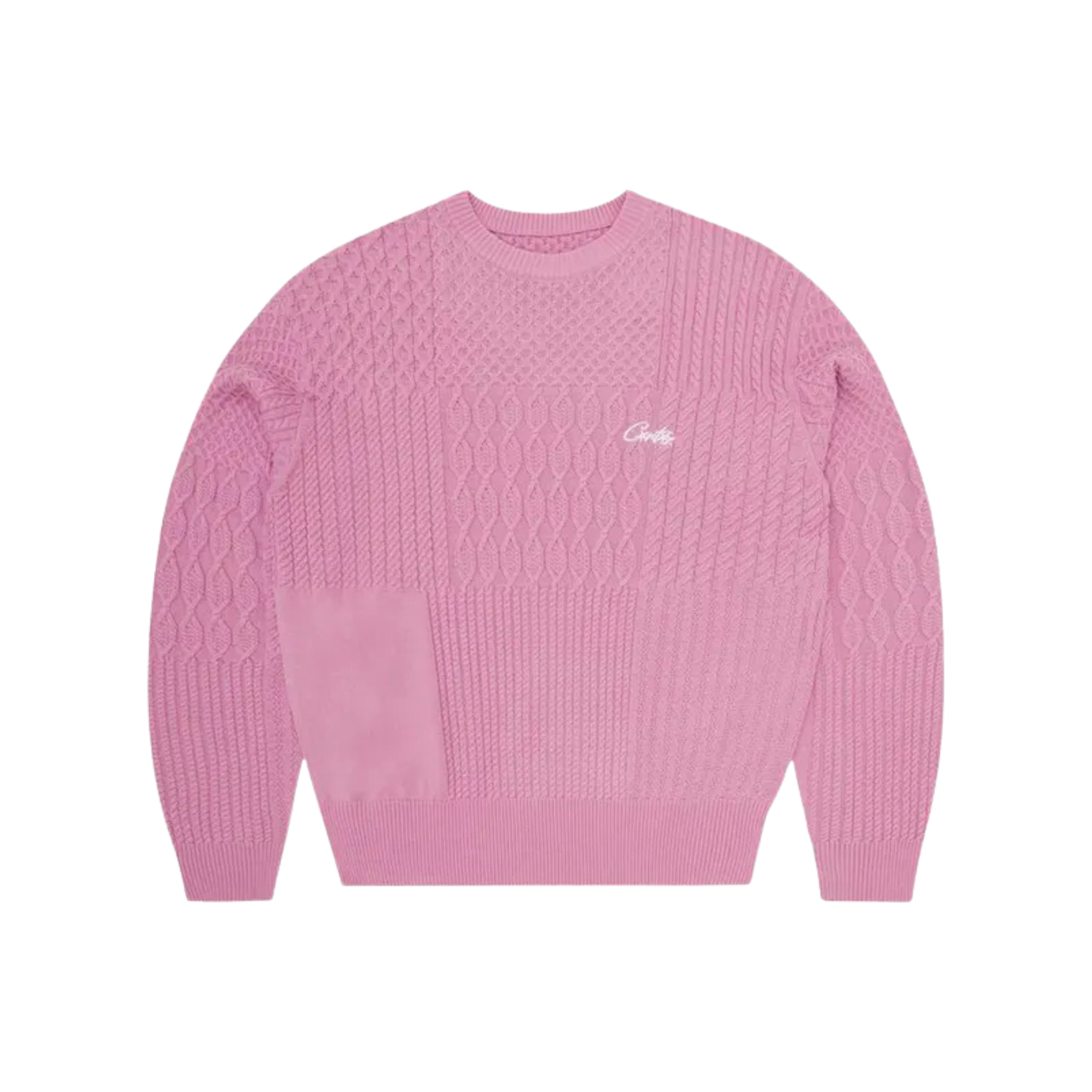 Corteiz Paneled Knit Sweater Pink