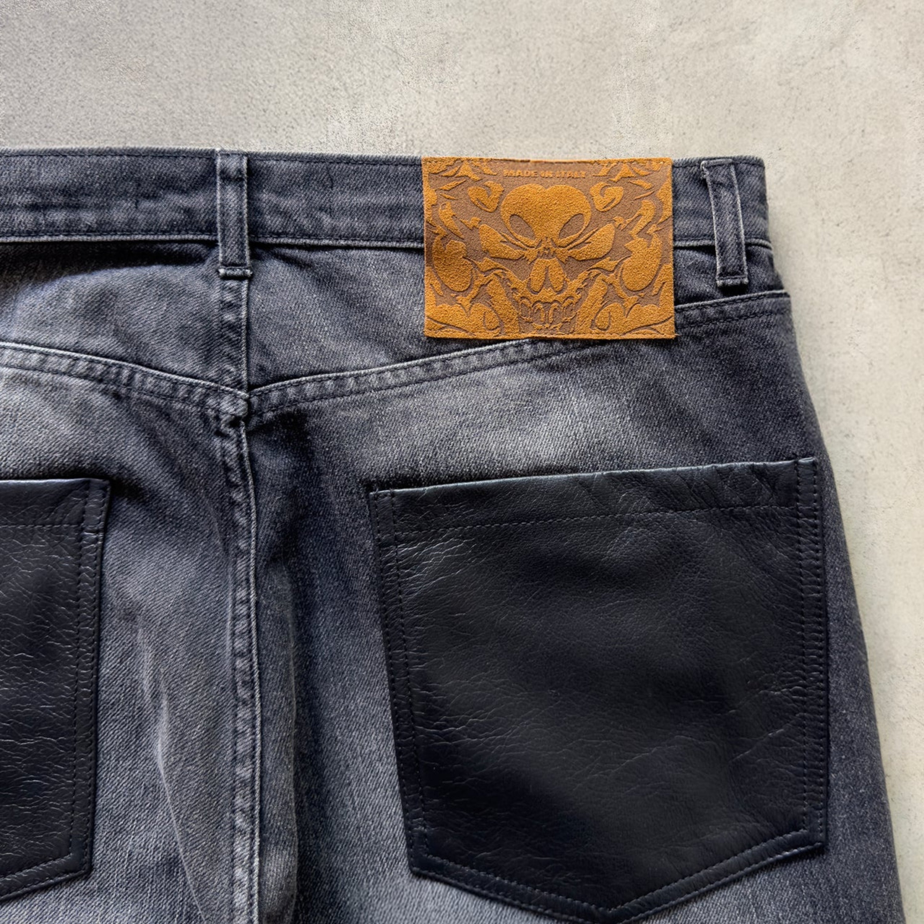 Himes Undefeated Leather Jeans Black