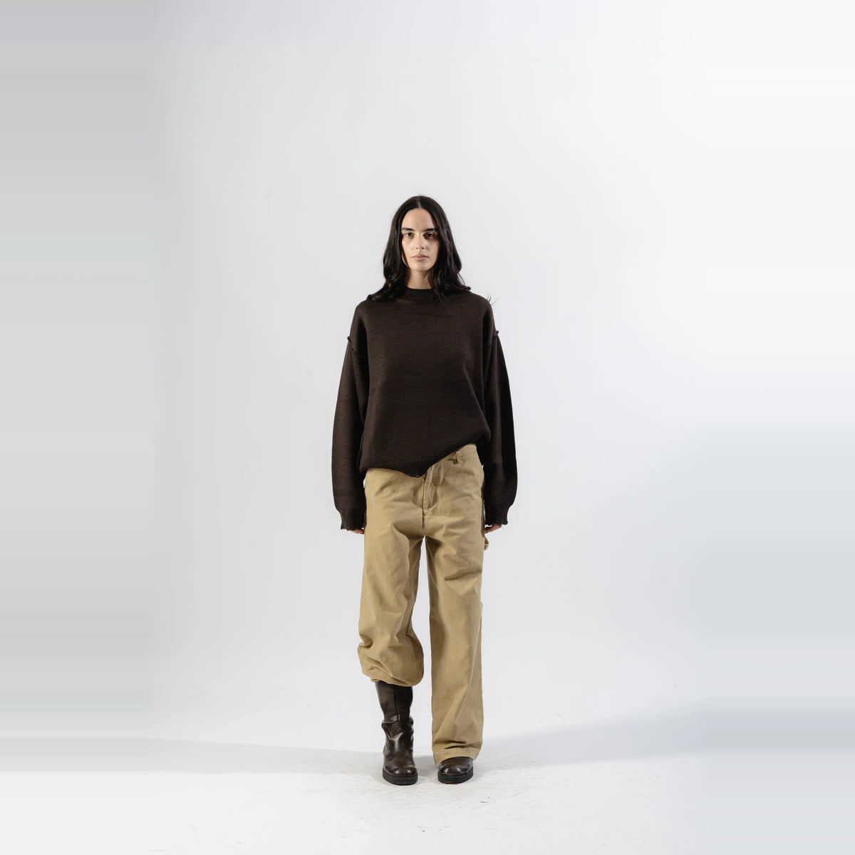 Mood-One Distressed Knit Sweater Brown