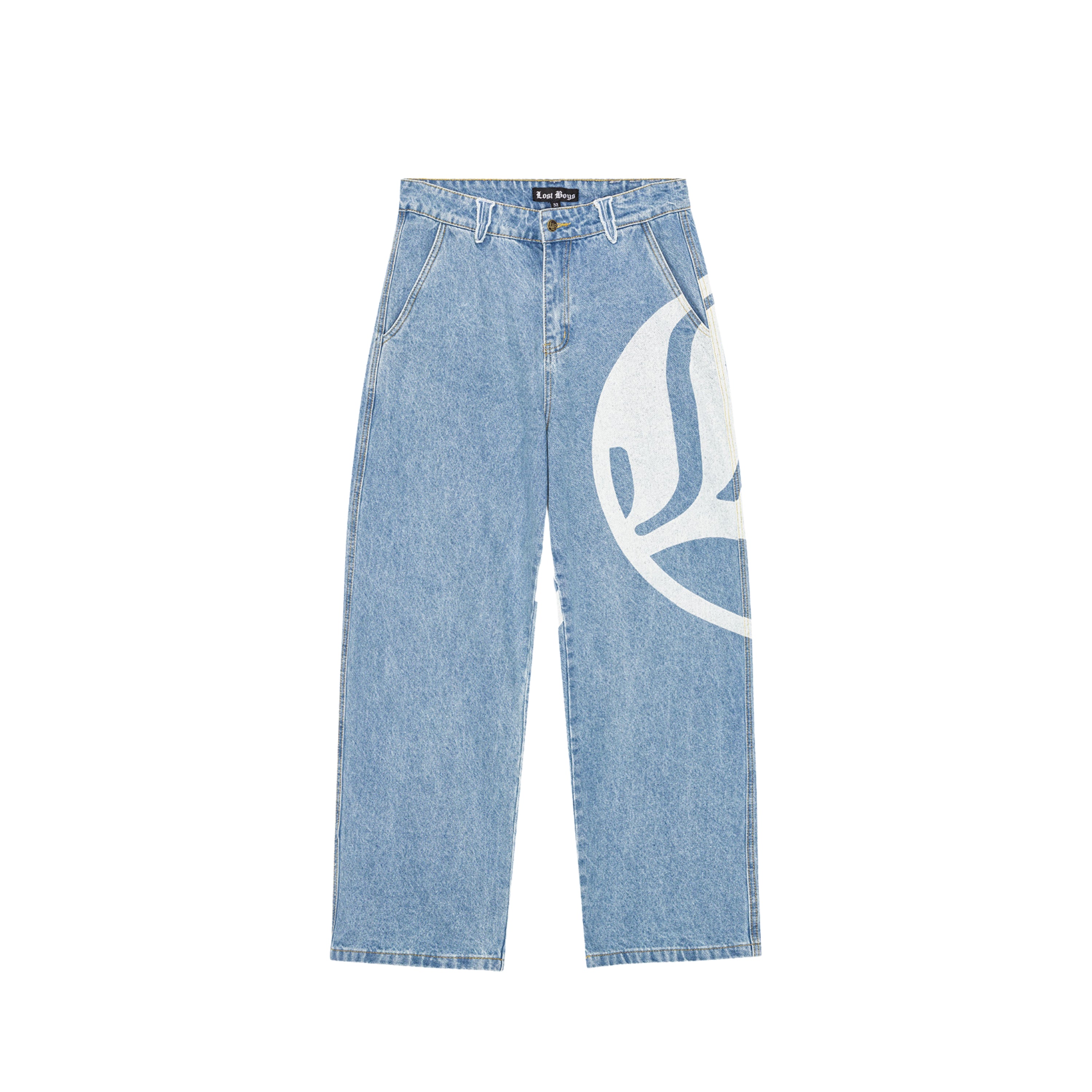 Lost Boys Logo Denim Jeans Light Blue