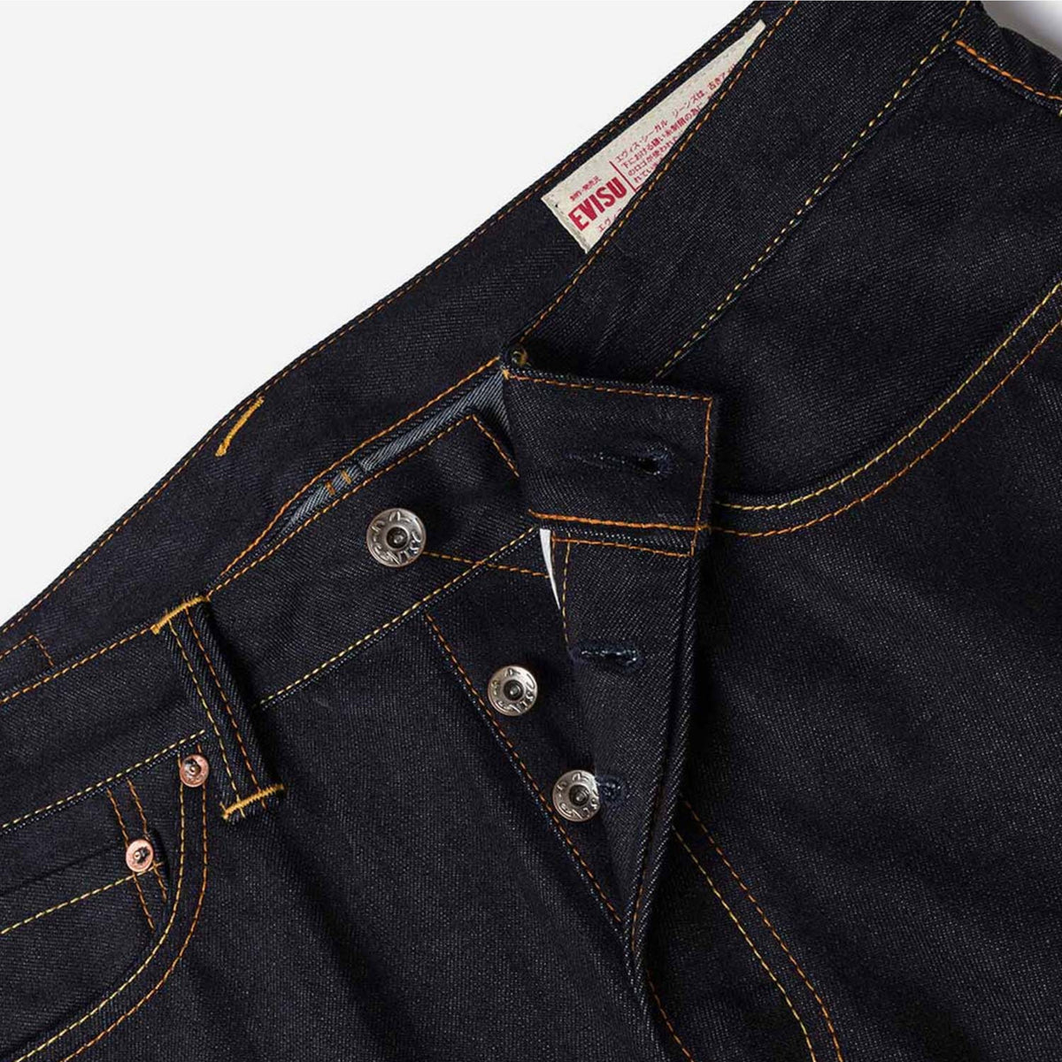 Evisu White Seagull Printed Pocket Raw Denim Navy