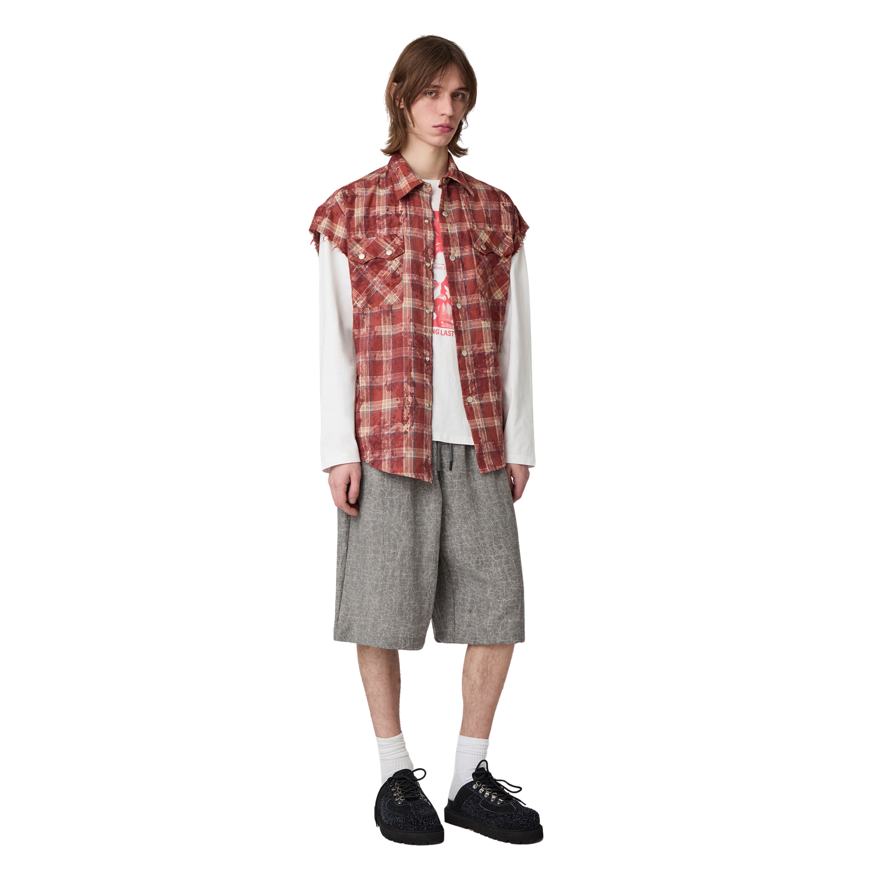 Acupuncture Texas Sleeveless Shirt Check Red